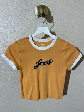 Levi's Mustard Yellow Cropped Ringer Tee with White Trim